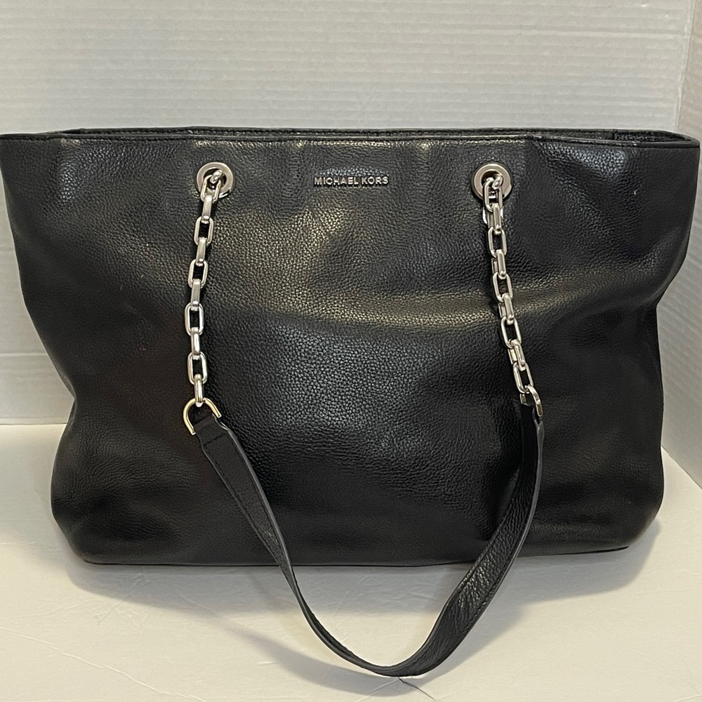 Michael Kors Large Black Leather Laptop Tote